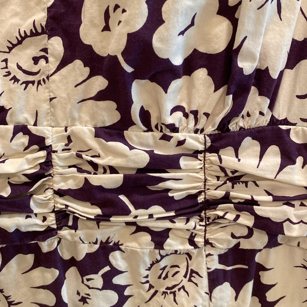 Boden Cotton Sleeveless Fit & Flare V Neck Dress Side Zip Purple White Floral 6L - Picture 4 of 11